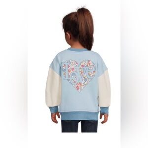 365 Kids Girls Bomber Jacket Blue Love Floral Heart Sz 4 Valentine’s Day